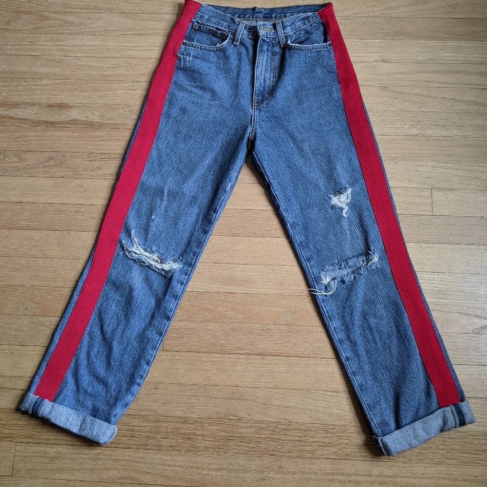 Carmar distressed red striped women's jeans